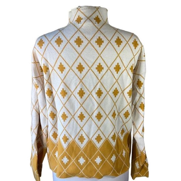 Rachel Zoe Funnel Neck Geometric Sweater, M. Mustard and White. Quality - Picture 2 of 16